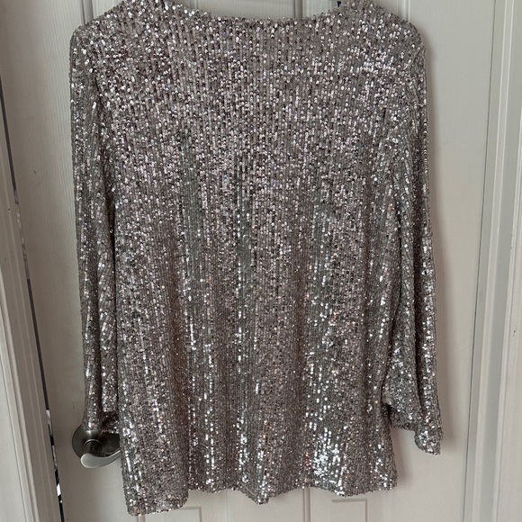 Cable & Gauge Sparkling Silver Sequin Top, Holiday Sequin Top, Large - Picture 9 of 13